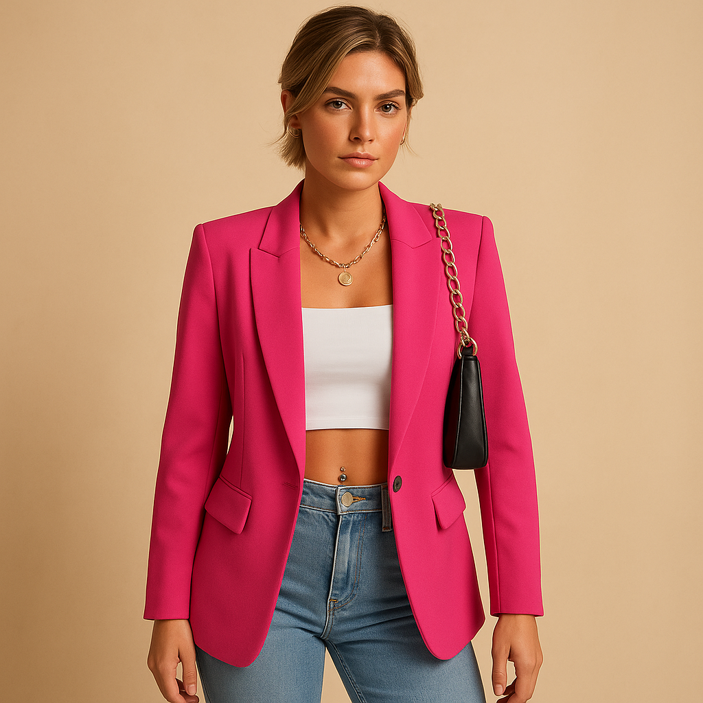Chic women's tailored blazer, ideal for professional attire, smart casual looks, and elegant office fashion.