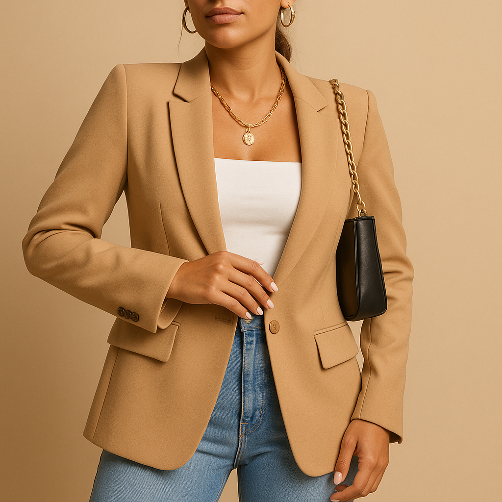 Elegant tailored women's blazer with a professional fit, ideal for chic office wear & formal occasions. Stylish outerwear.