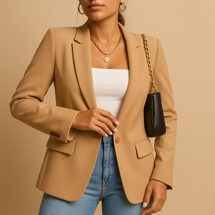 Elegant tailored women's blazer with a professional fit, ideal for chic office wear & formal occasions. Stylish outerwear.