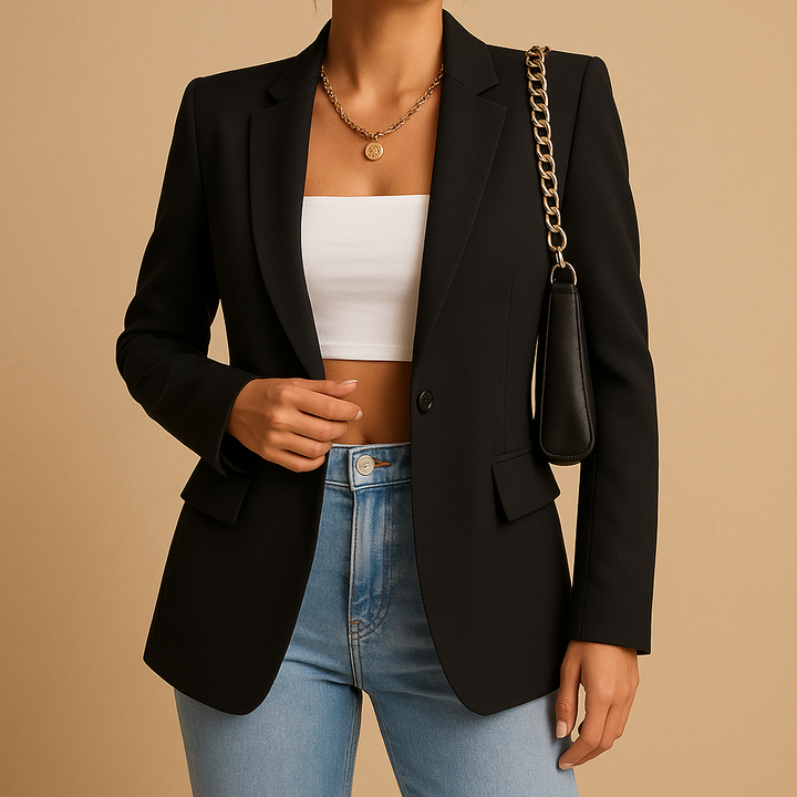 Classic women's tailored blazer, essential for elegant professional attire, office fashion, and smart casual outfits.