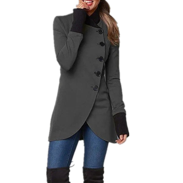 Women's tailored intermediate jacket with asymmetric closure, perfect for fall or spring outerwear.