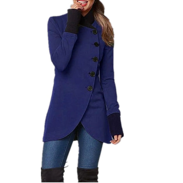Versatile women's intermediate jacket, ideal as spring outerwear or a fall fashion tailored piece. Asymmetric design.