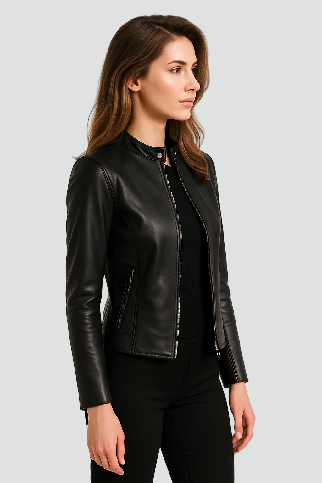 Versatile women's tailored zip-up jacket. Modern outerwear, perfect for chic everyday to evening looks. Stylish.
