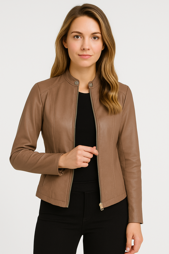 Tailored women's zip-up jacket. Modern, versatile outerwear for effortless everyday and chic evening styling.