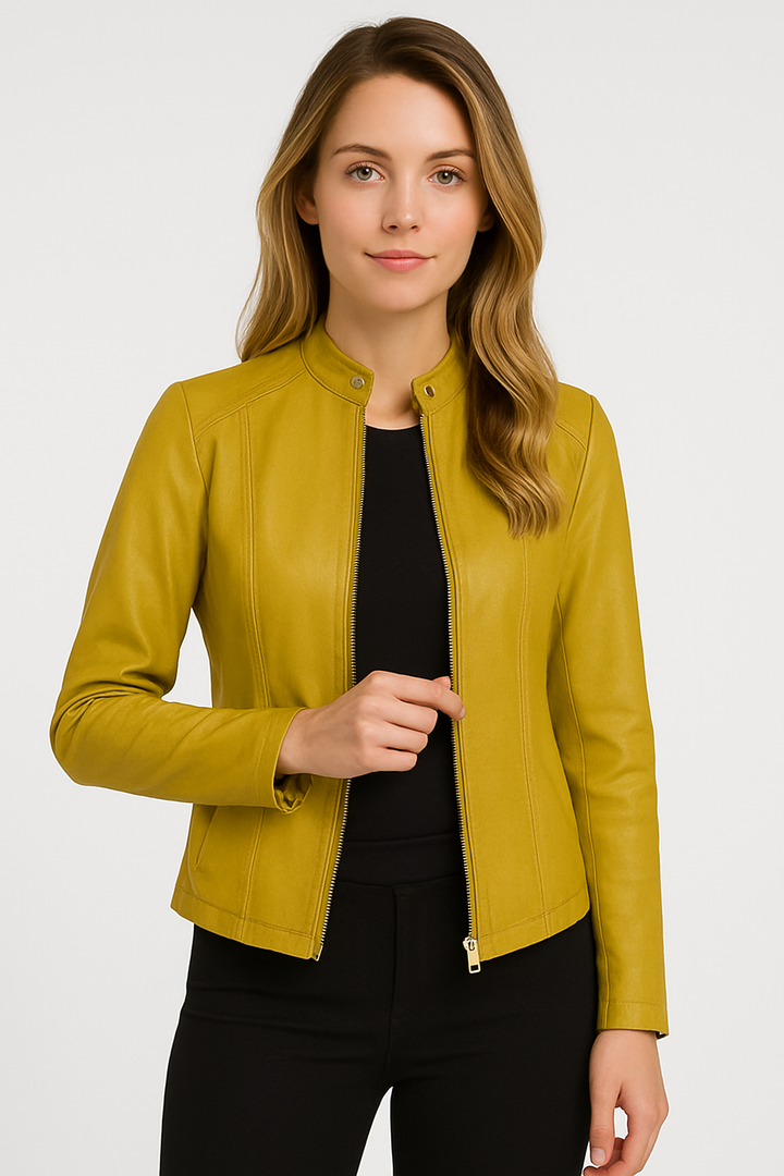 Sleek women's tailored zip-up jacket. Versatile modern outerwear, perfect for chic everyday to evening wear.