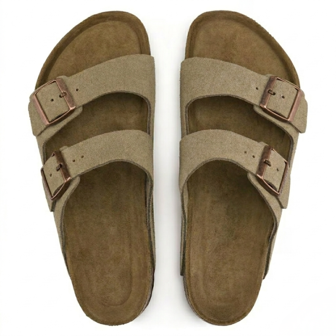 Stylish taupe women's casual sandals with superior ergonomic comfort for daily wear and excellent foot support.