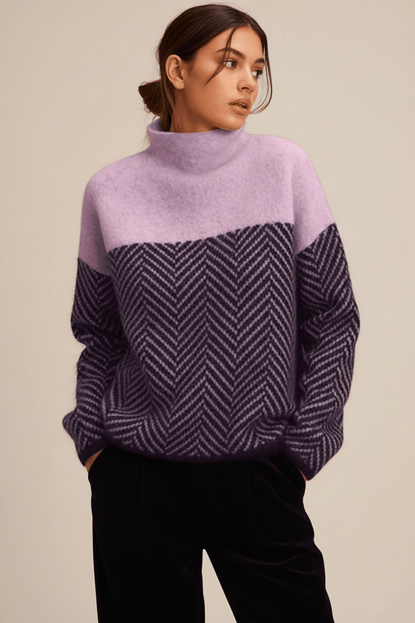 Mackenzie women's high collar knitted jumper with textured design. Cozy winter apparel, perfect for everyday casual wear.