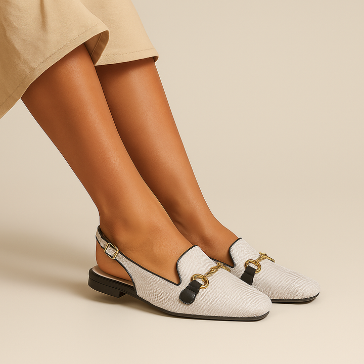 Stylish women's slingback loafer flats with a unique textured upper, ideal for casual outfits.
