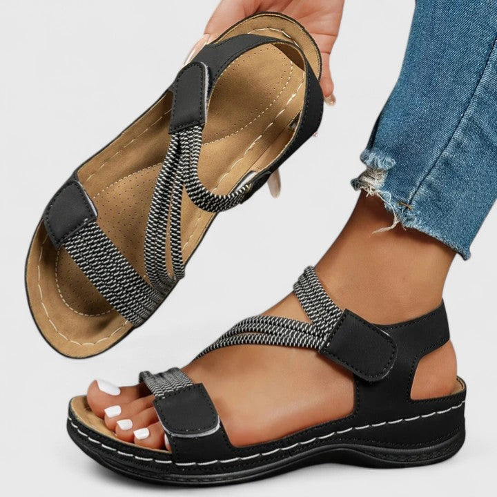 Achieve foot pain relief with women's three-arch support orthopedic walking sandals.