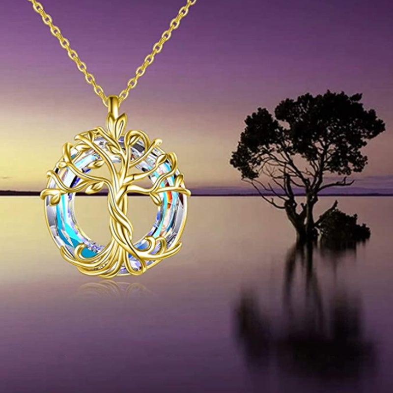 Tree of Life spiritual necklace for women, a beautiful pendant crafted from alloy with shimmering crystal jewels.