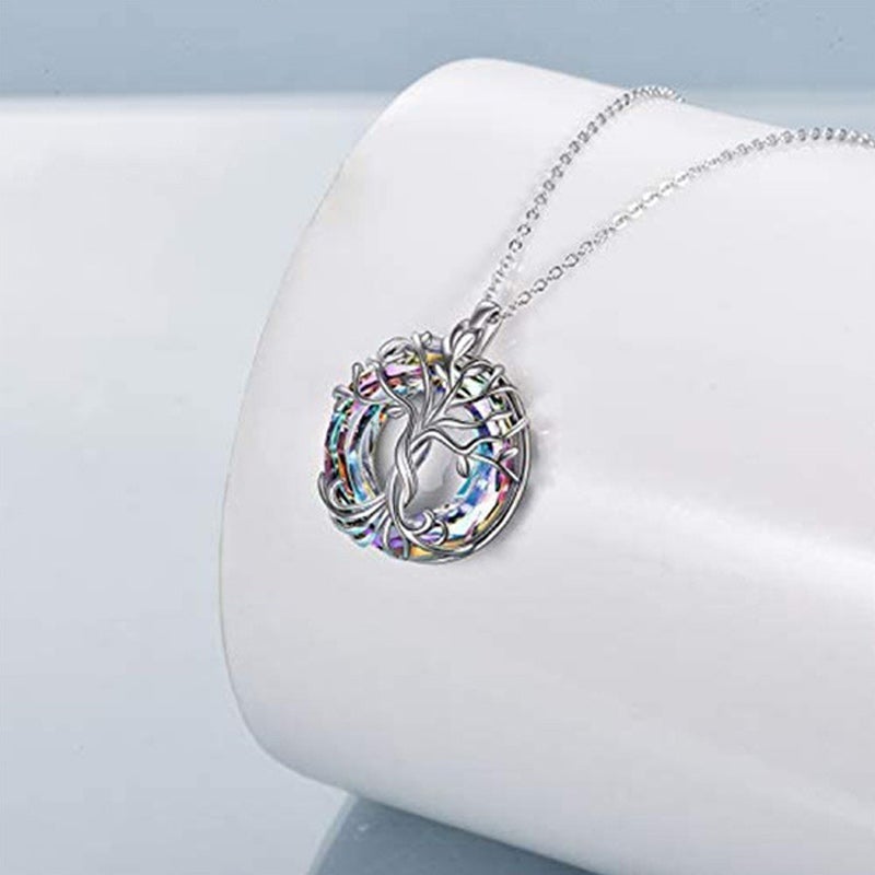 Gift-ready Tree of Life pendant necklace for women, featuring a symbolic design and sparkling crystal embellishments.