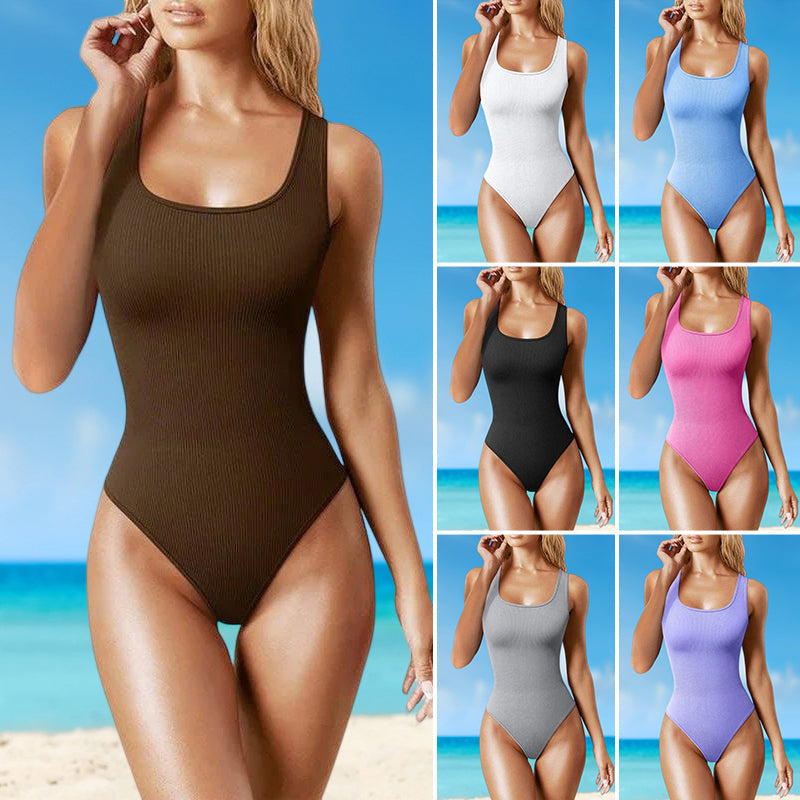 Women's U-Neck Sleeveless Shaping Bodysuit, natural waist, tummy control, polyester for everyday wear