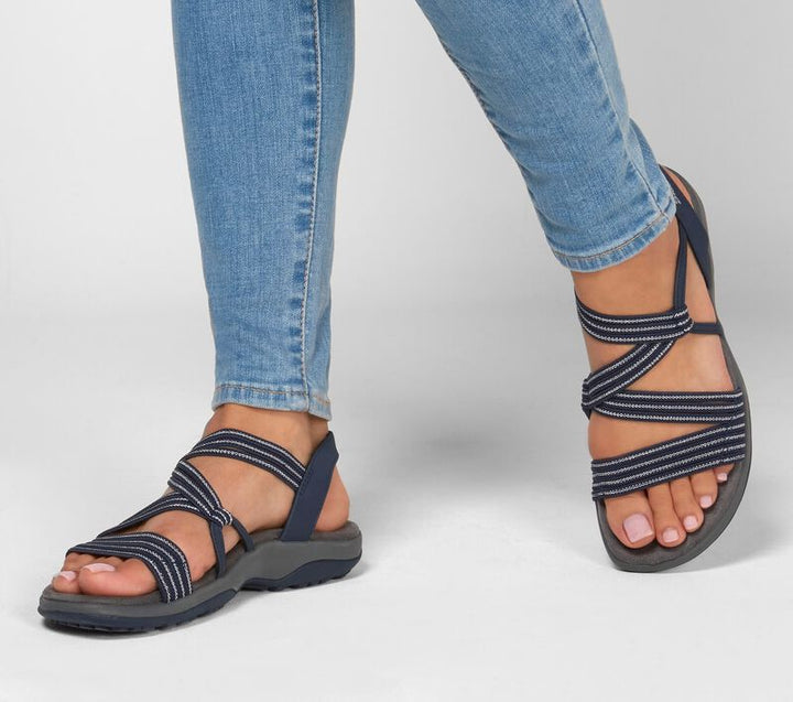 Stylish women's open-toe slip-on sandals, offering ultimate comfort for summer casual everyday footwear.