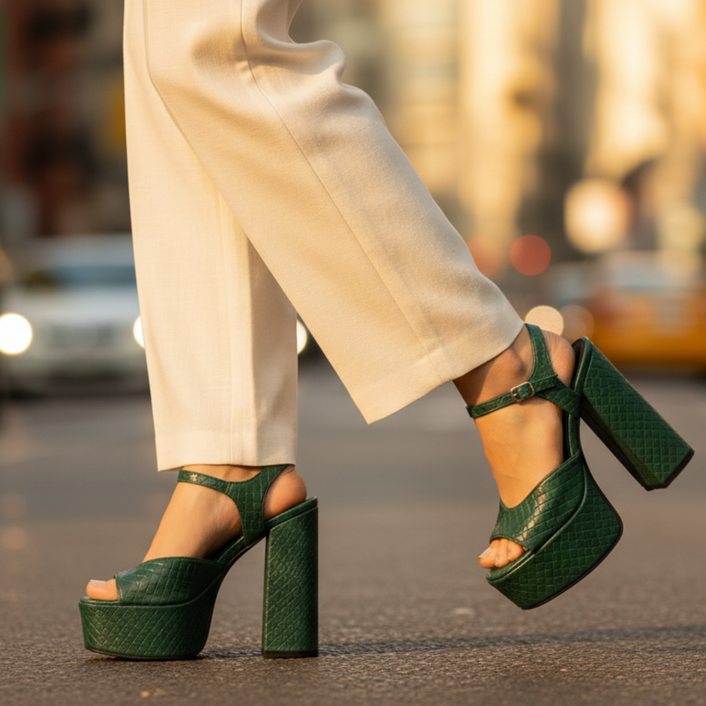 Women's open-toe platform sandals, ultra high block heel, and buckle strap for a stylish look.