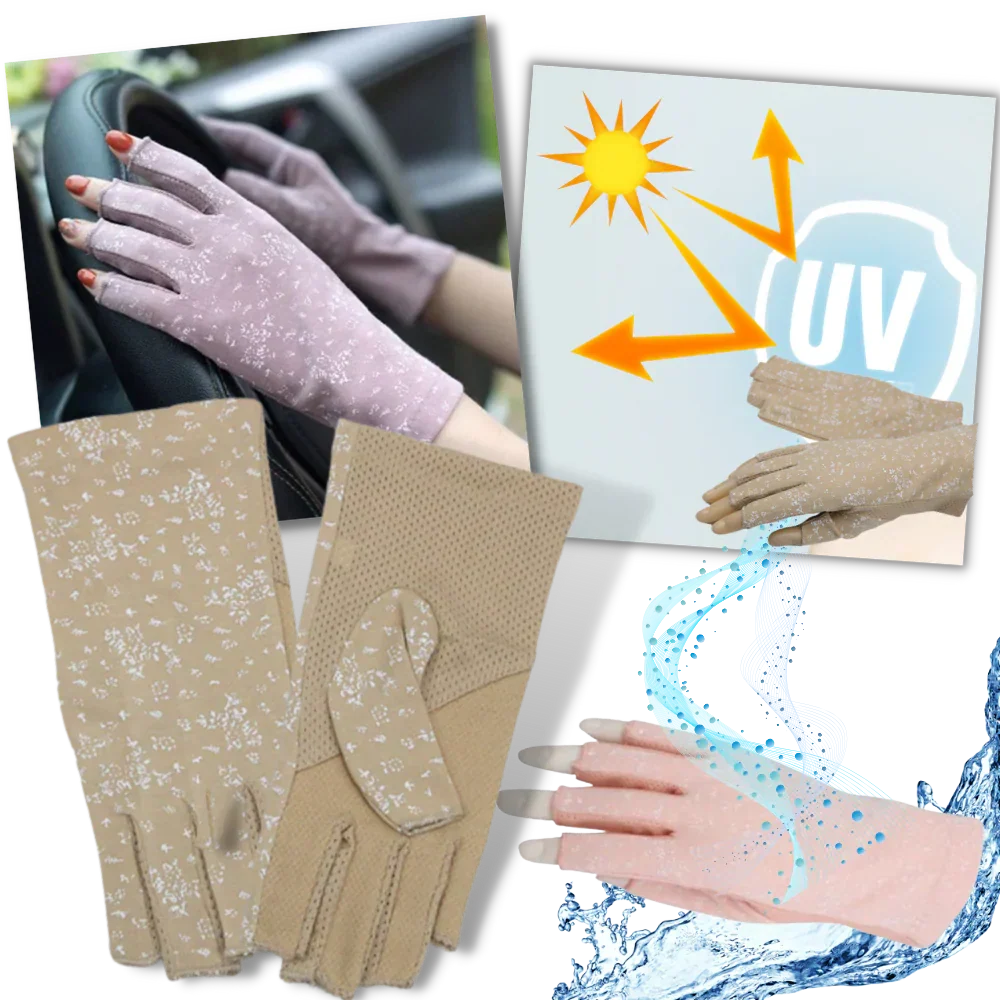 Lightweight women's UV protection fingerless cycling gloves for sun shield. Comfortable hand protection on bike rides.