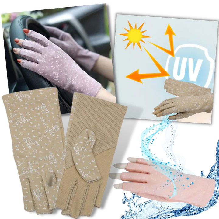 Lightweight women's UV protection fingerless cycling gloves for sun shield. Comfortable hand protection on bike rides.