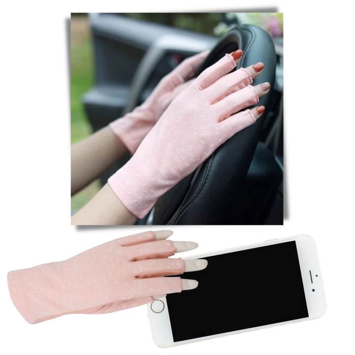 Durable women's UV protection fingerless gardening gloves. Sun shield & hand protection for outdoor summer tasks.