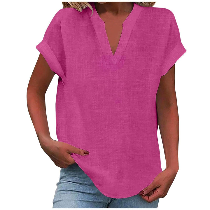Elegant women's V-neck blouse, relaxed fit, smooth drape. Perfect for versatile work-to-weekend looks.