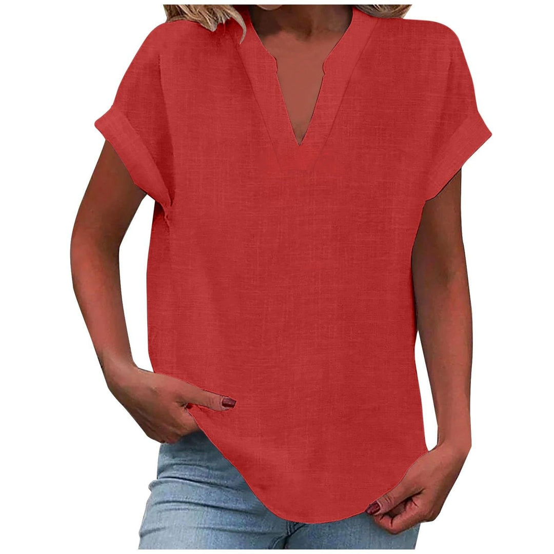 Casual V-neck blouse for women, relaxed fit & smooth fabric. Great for comfortable everyday wear.