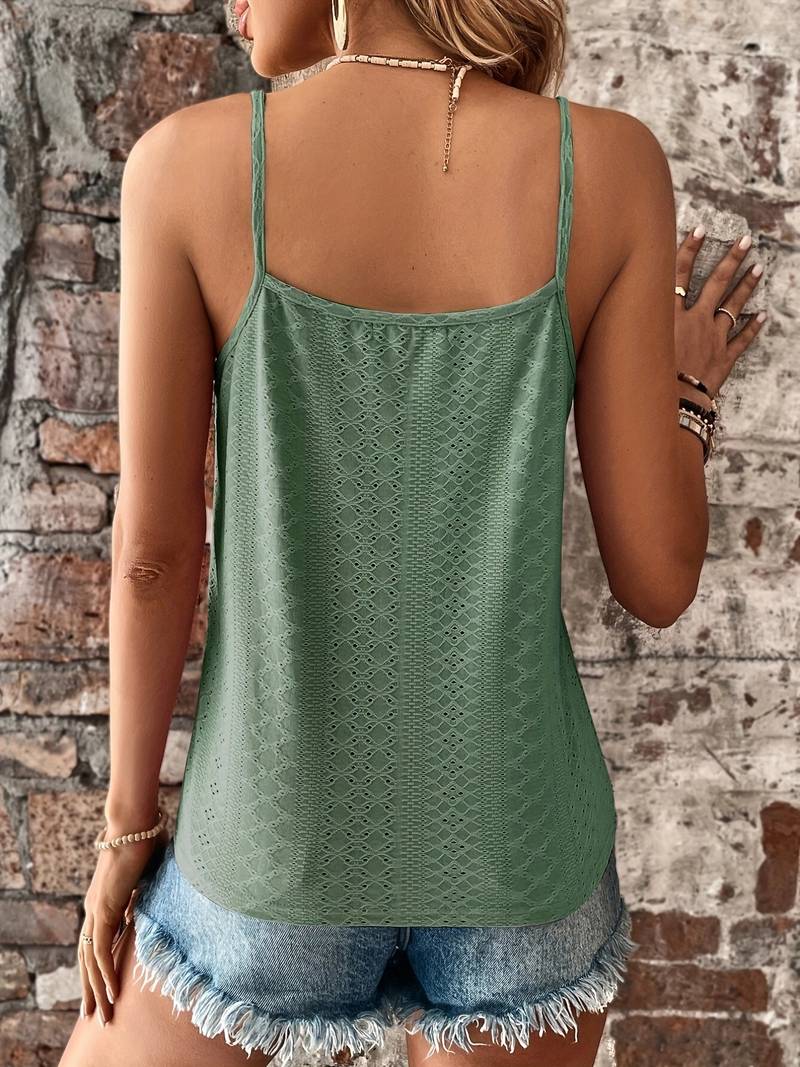 Adjustable strap women's V-neck cami with chic lace trim, a must-have summer tank top for versatile styling.