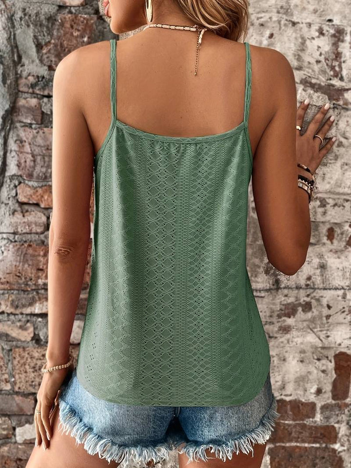 Adjustable strap women's V-neck cami with chic lace trim, a must-have summer tank top for versatile styling.