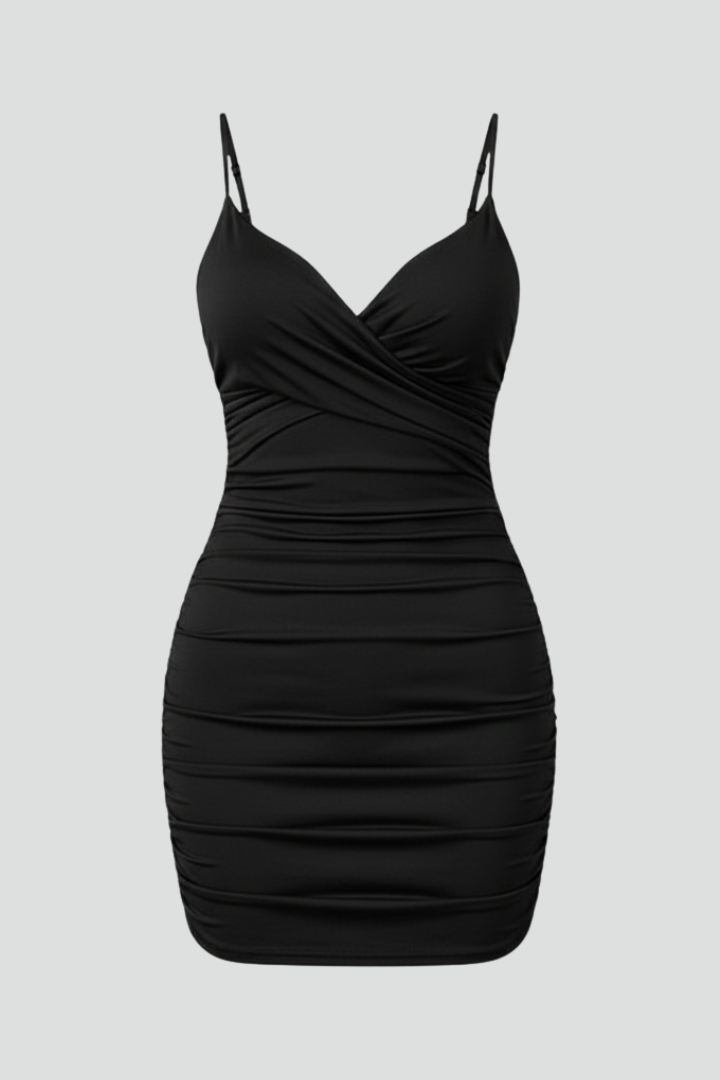 Women's V-neck mini dress with adjustable straps, perfect for summer parties.