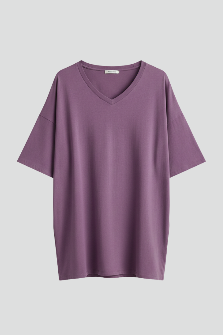 Women's V-neck short sleeve t-shirt, loose fit for everyday comfort & relaxed style.