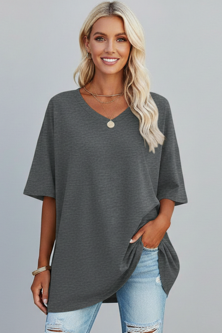 Everyday essential: women's V-neck short sleeve t-shirt, loose fit, versatile for casual style.