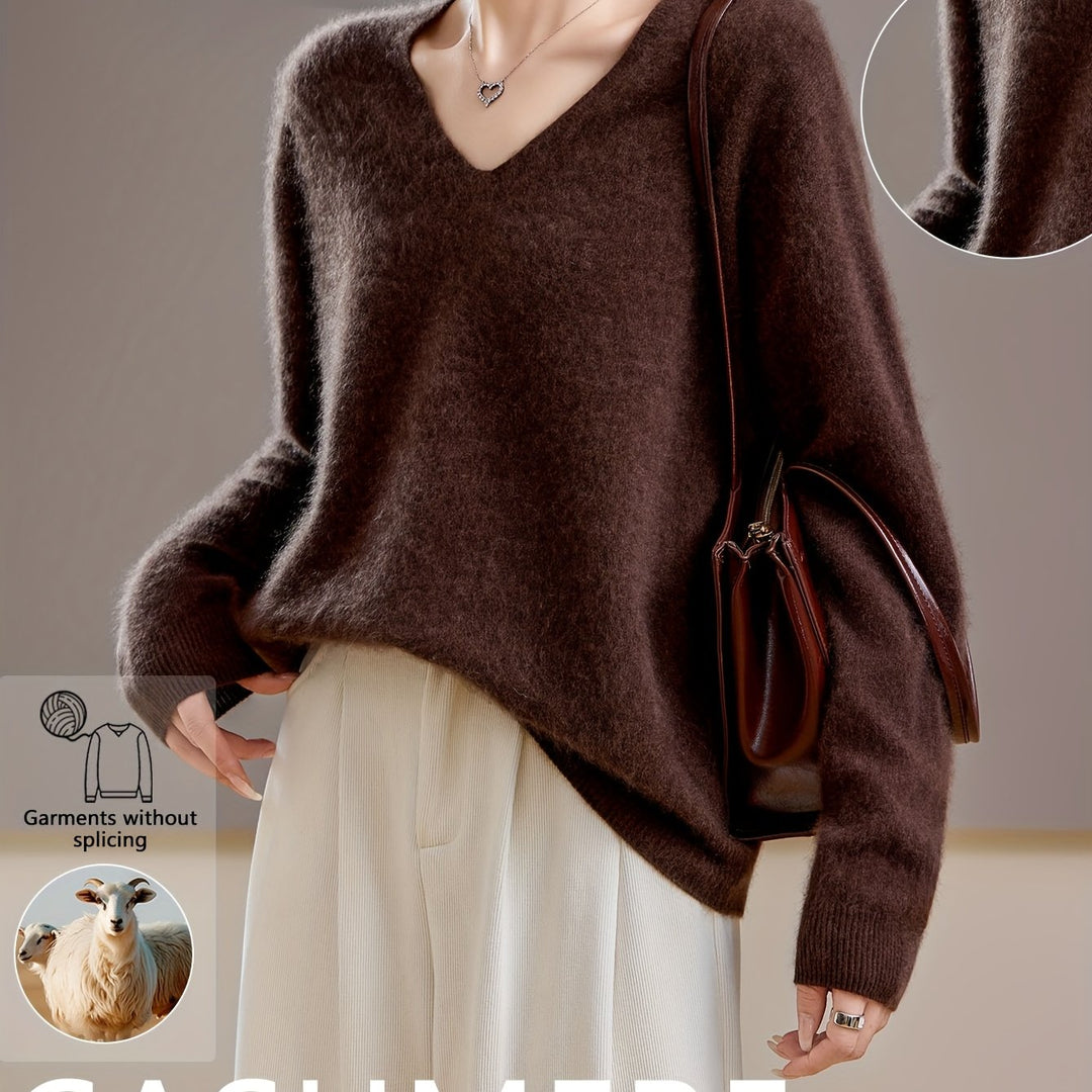 Chic v-neck sweater for women, long sleeve, ideal layering piece with a relaxed fit.