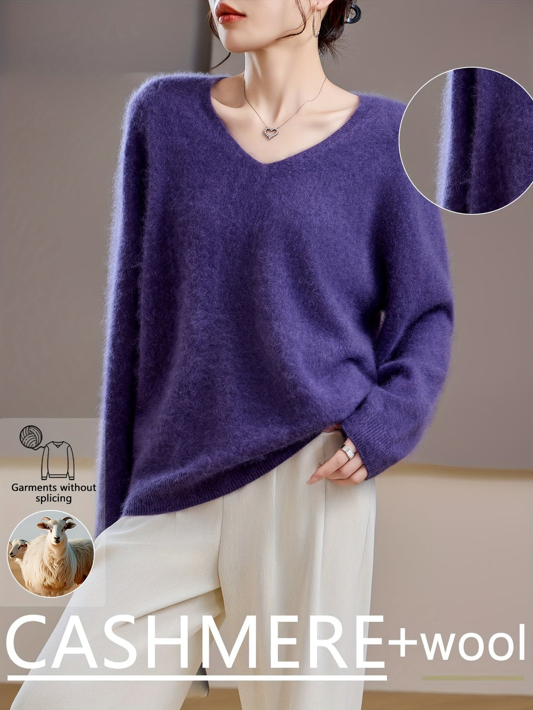 Cozy women's v-neck sweater, relaxed fit, ideal for effortless comfort & chic layering.