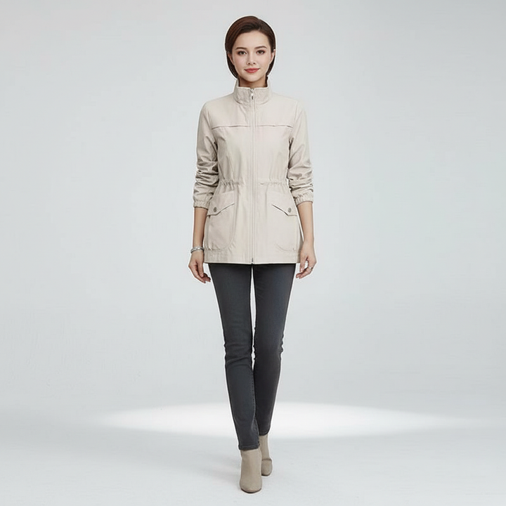 Lightweight women's flora print jacket, offering comfort and style for transitional weather & casual outfits.