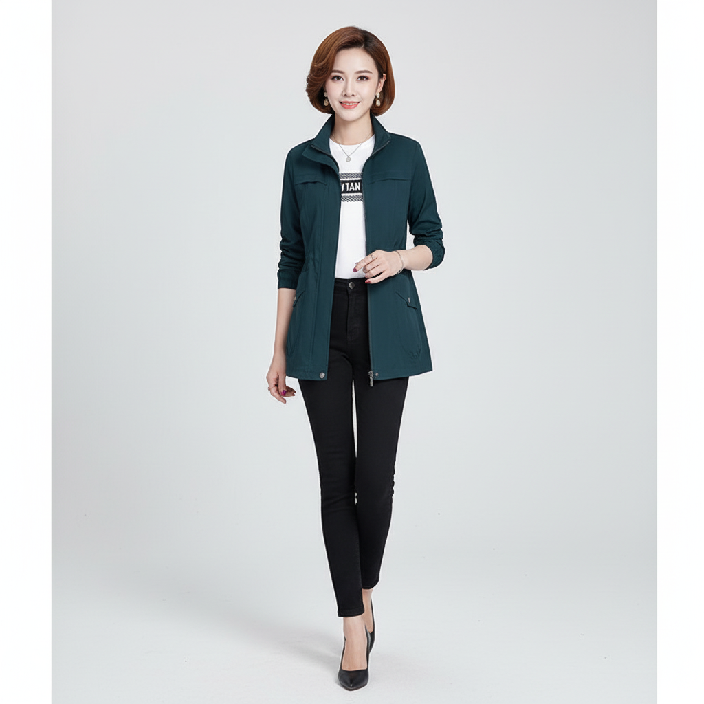 Versatile women's casual outerwear: a flora transitional jacket designed for chic everyday wear.