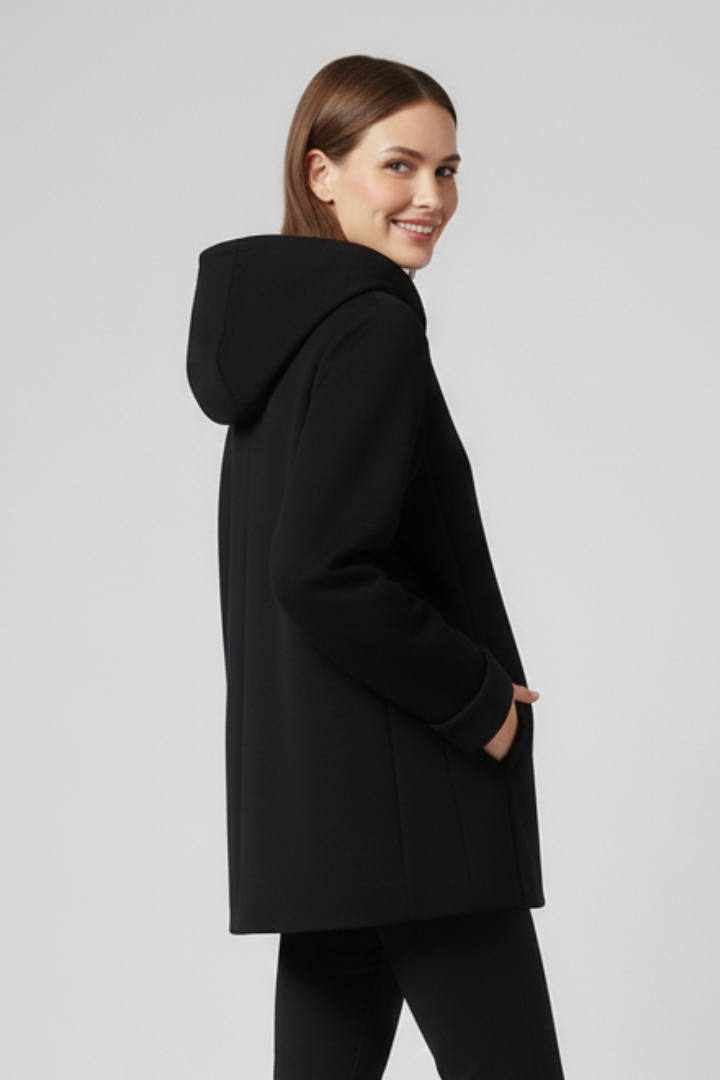 New women's hooded zip jacket. Long sleeve, casual style with front pockets, essential for everyday fashion.