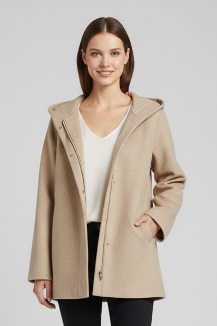 Women's casual hooded zip jacket with ample pockets, designed for comfort and everyday versatile fashion.
