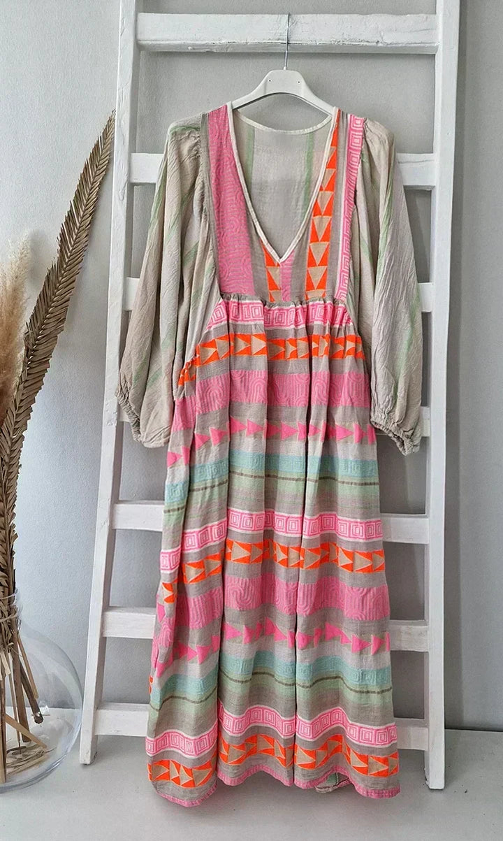 Solenne gradient maxi summer dress. Women's flowing, vibrant and elegant vacation party dress.