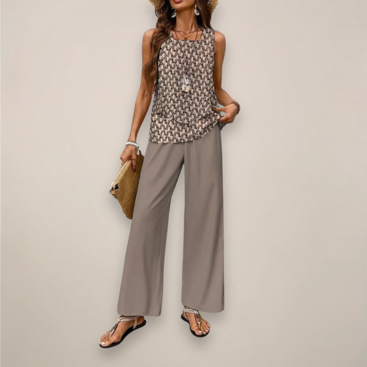 Women's versatile printed wide-leg two-piece set, a comfortable and fashionable choice for spring and casual wear.