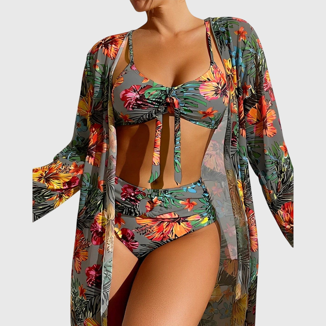 Flattering ladies' tropical floral print bikini swimwear set. Ideal beachwear for summer vacations & poolside.