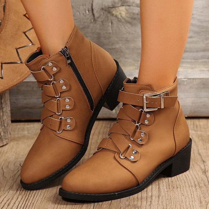 Chic women's vintage ankle boots with a sturdy block heel. Perfect for casual fashion.