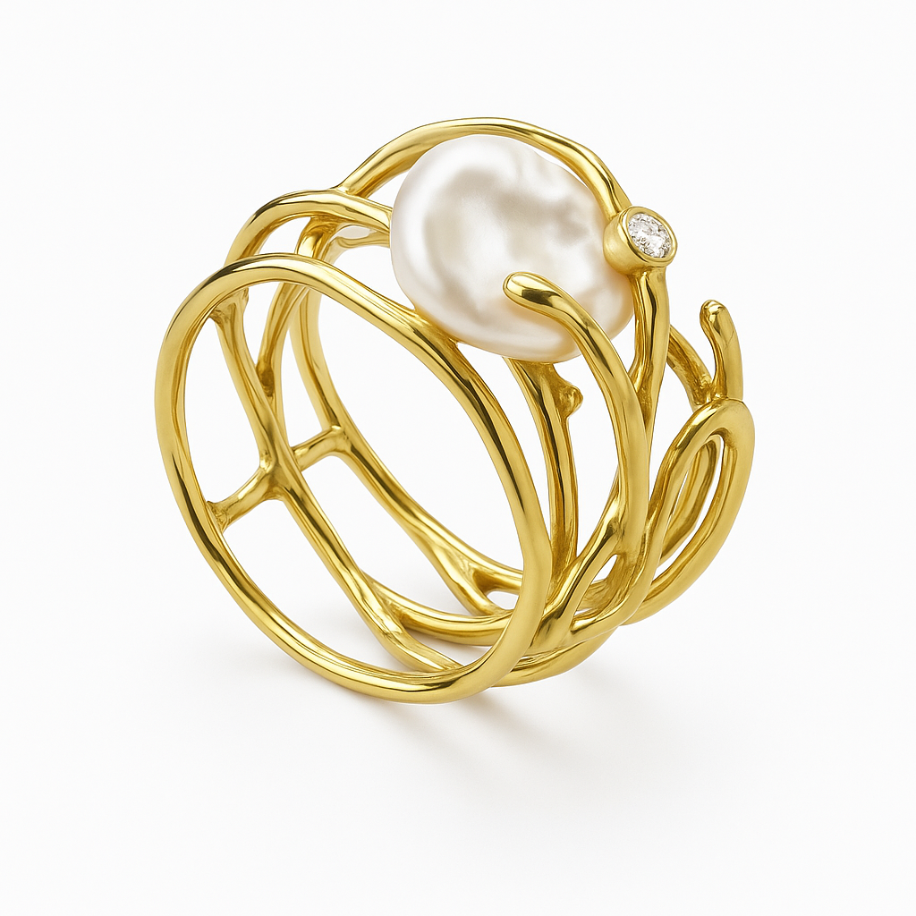 Women's vintage pearl gold ring. Elegant, classic design, perfect for special occasions. A beautiful jewelry gift for her.