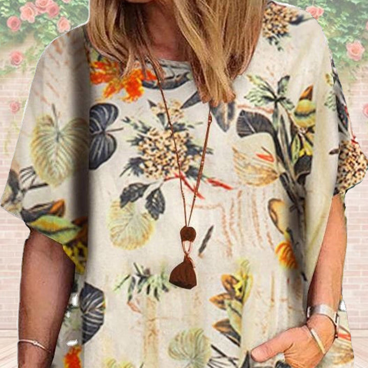 Detail of the cotton linen fabric and unique print on a women's summer suit in khaki