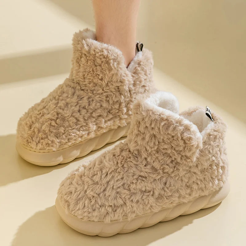 Autumn/winter women's warm slippers. Plush comfort, flat heel & durable sole for indoor and casual outdoor wear.