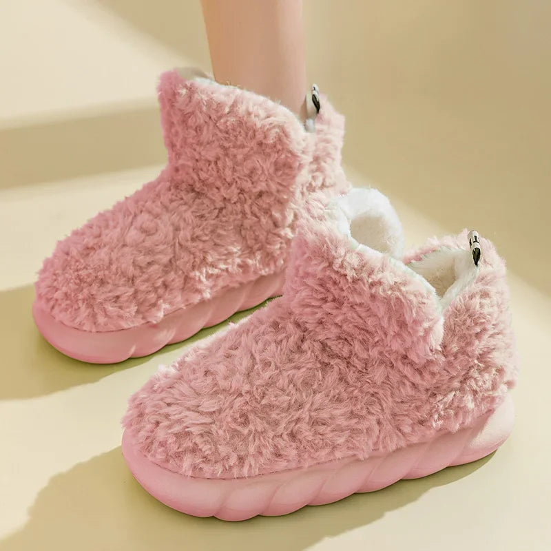 Plush & cotton warm women's slippers. Easy-care, flat-heel design for ultimate comfort & warmth indoors & outdoors.