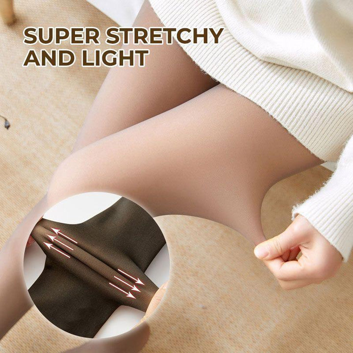 Women's warm fleece-lined translucent black tights, perfect for winter fashion and comfort.