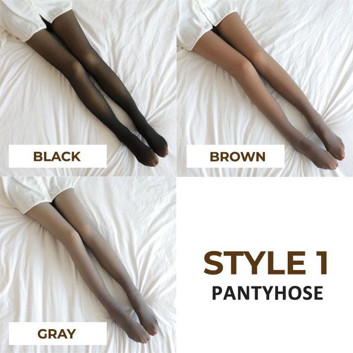 Studio shot of women's warm fleece-lined translucent tights, showcasing product quality.