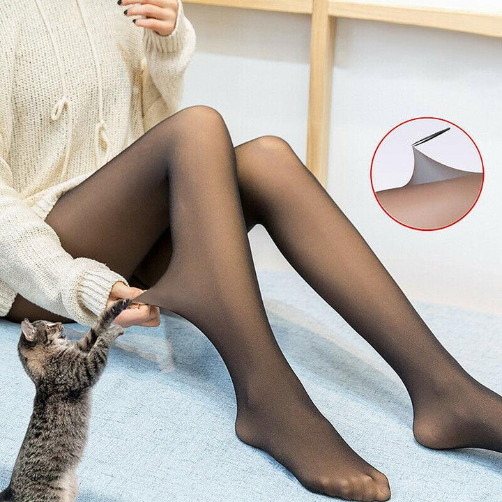 Comfortable women's tights for winter, featuring a warm fleece lining and sheer appearance.