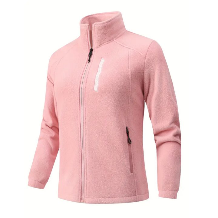 Women's zip-up outdoor fleece jacket with warm plush lining. Long sleeve activewear for hiking & autumn/winter.