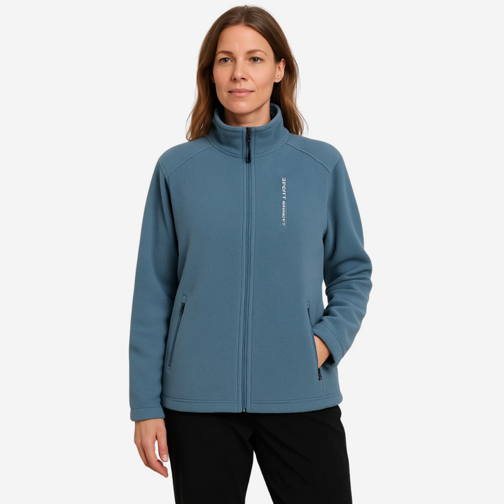 Women's warm outdoor jacket, perfect for winter hiking. Cozy, plush-lined fleece activewear for cold adventures.