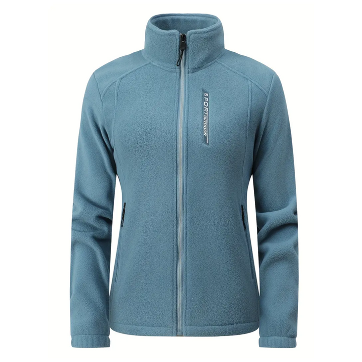Full view of women's warm outdoor jacket. Plush-lined fleece, zip-up, long sleeve for autumn & winter comfort.