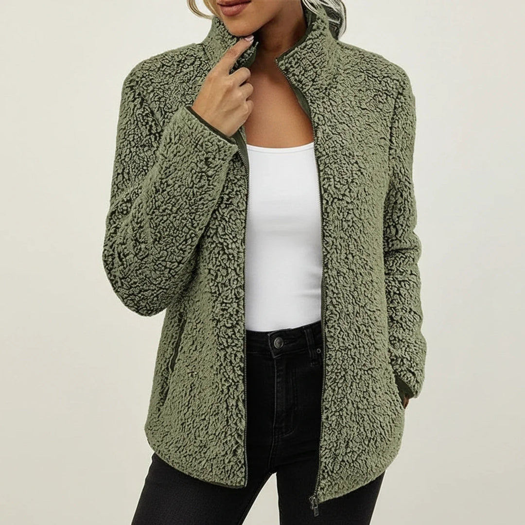 Everyday women's warm winter jacket, cozy zip-up outerwear, perfect for fall and cold weather.