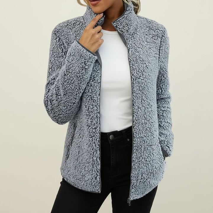 Women's comfy zip-up winter jacket, warm outerwear, relaxed fit & stand collar for casual days.